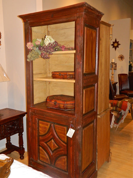 Antique polychromed library cabinet, oak
