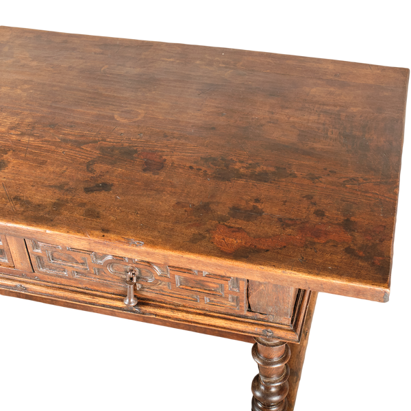 Antique turned leg chestnut and oak library table