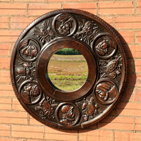 Antique carved walnut brazier pan mirror