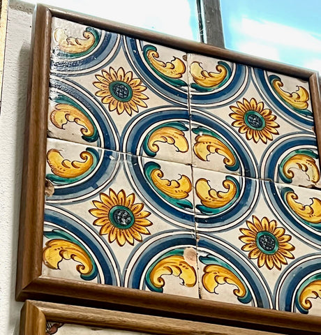 Antique framed 4 tile panel