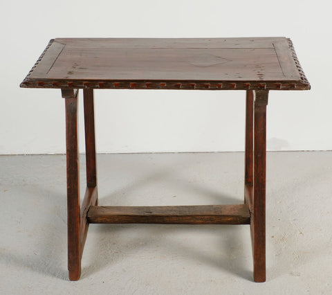 Antique mast leg accent table with drawer, poplar and walnut