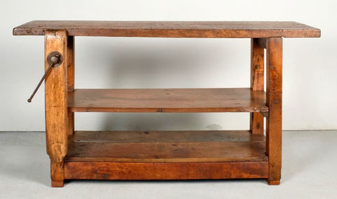 Antique carpenter’s work bench console table, oak and beech