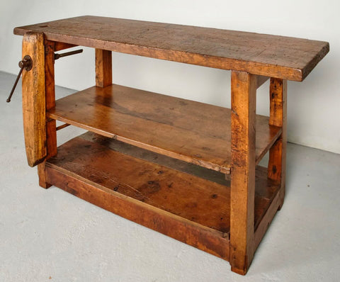 Antique carpenter’s work bench console table, oak and beech