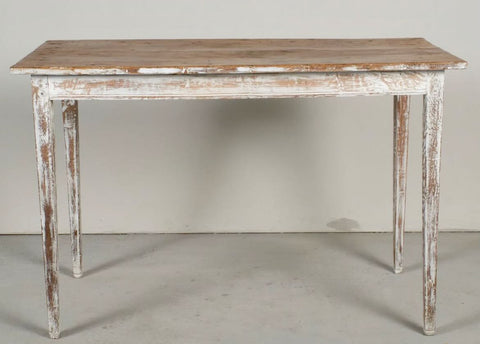 Antique turned leg writing table with floor stretchers, chestnut