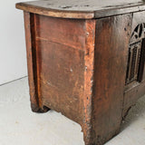 Antique carved linen fold Gothic chest, walnut and chestnut