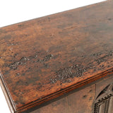 Antique carved linen fold Gothic chest, walnut and chestnut