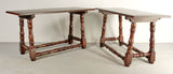 Antique turned leg writing table with floor stretchers, chestnut