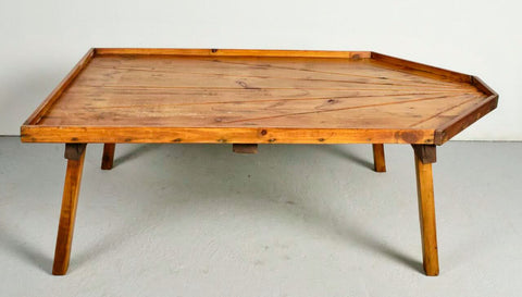 Antique pine village gate coffee table with iron base