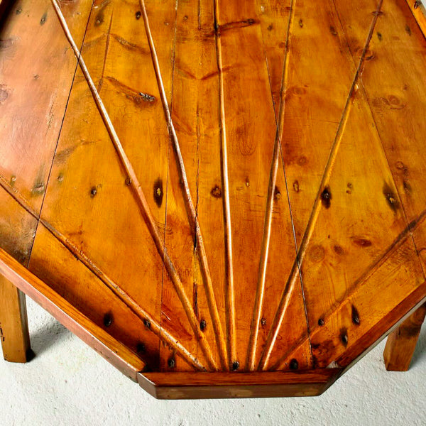 Antique wooden sundial coffee table, pine