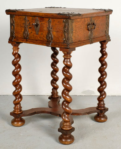 Mixed wood, turned leg antique box table