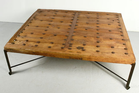 Antique wooden sundial coffee table, pine