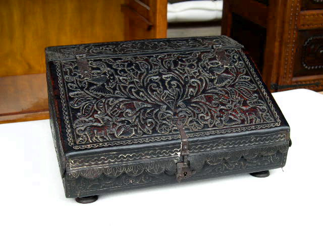 Reproduction tooled leather Spanish colonial writing box