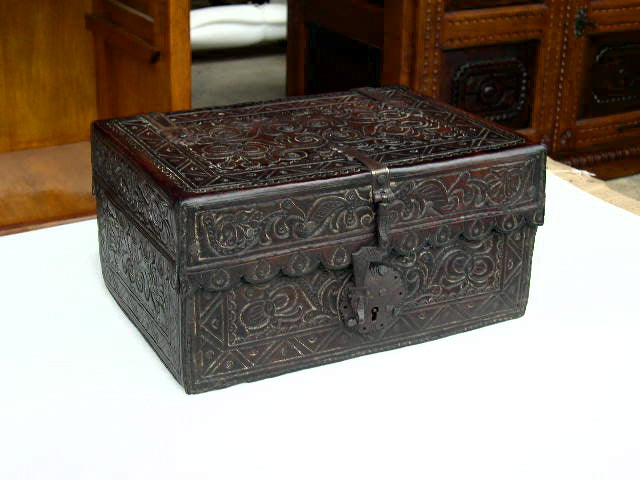 Reproduction tooled leather Spanish colonial document box