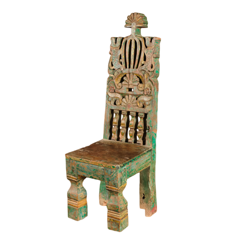 Antique carved and painted mini colonial chair