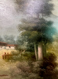Framed antique oil on linen painting of the Andes