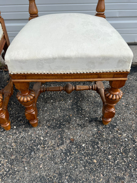 Set of 4 upholstered antique northern Italian side chairs, oak