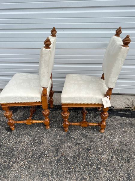 Set of 6 upholstered antique northern Italian side chairs, oak