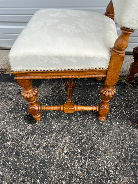 Set of 4 upholstered antique northern Italian side chairs, oak
