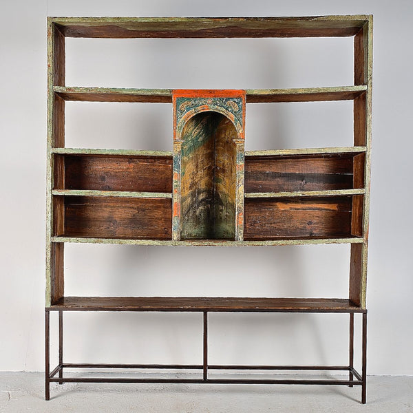 Antique painted sacristy library cabinet, chestnut