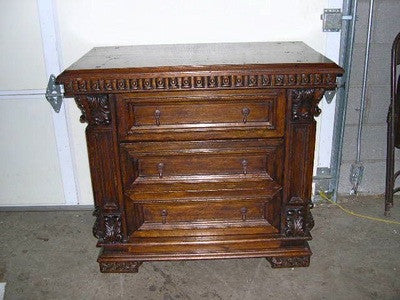 Four-door carved panel reproduction Spanish colonial sideboard / credenza, cachimbo hardwood
