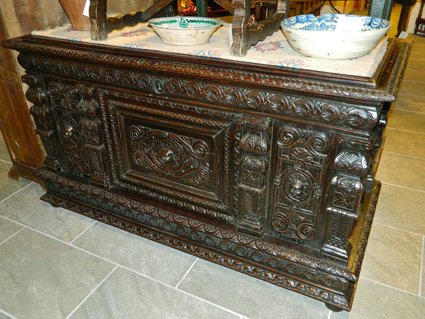 Antique carved Renaissance credenza, chestnut