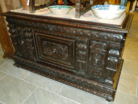 Antique carved Renaissance credenza, chestnut