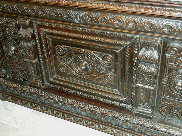 Antique carved Renaissance credenza, chestnut