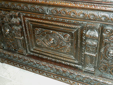 Antique carved Renaissance credenza, chestnut