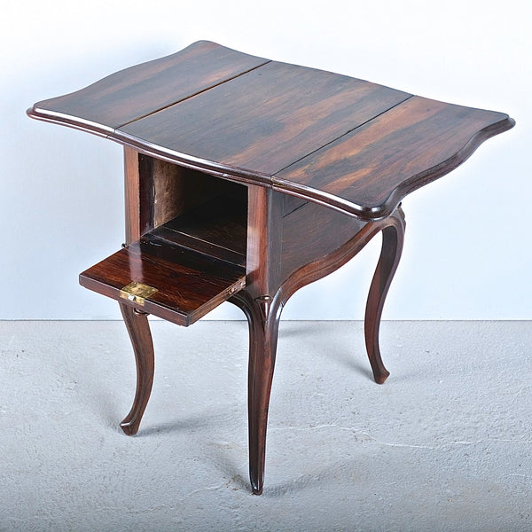 Antique two-drawer drop leaf accent table with cabriole legs, rosewood