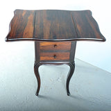 Antique two-drawer drop leaf accent table with cabriole legs, rosewood