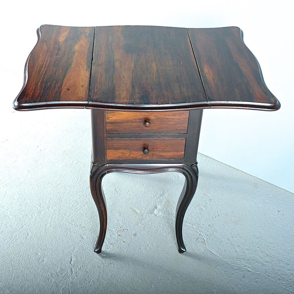 Antique two-drawer drop leaf accent table with cabriole legs, rosewood