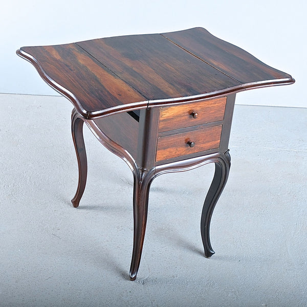 Antique two-drawer drop leaf accent table with cabriole legs, rosewood