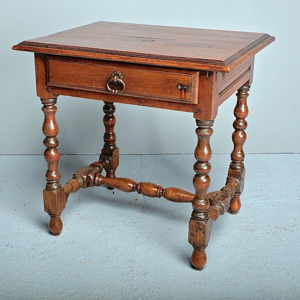 Antique turned leg accent table with drawer, walnut