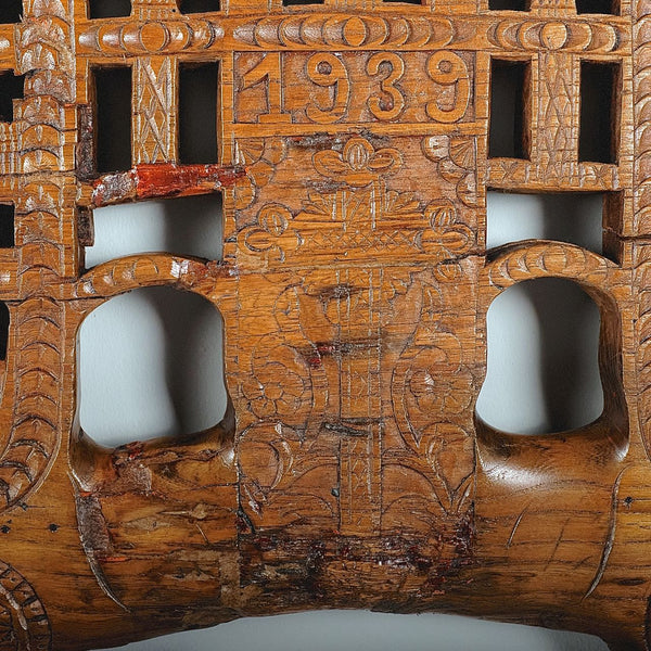 Antique carved Portuguese oxen yoke, chestnut