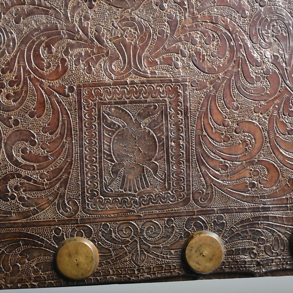 Pair of antique tooled leather Spanish colonial chairs, walnut