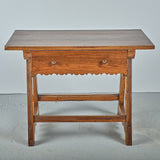 Antique trestle leg game dressing table with scalloped drawer, walnut