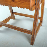 Antique trestle leg game dressing table with scalloped drawer, walnut