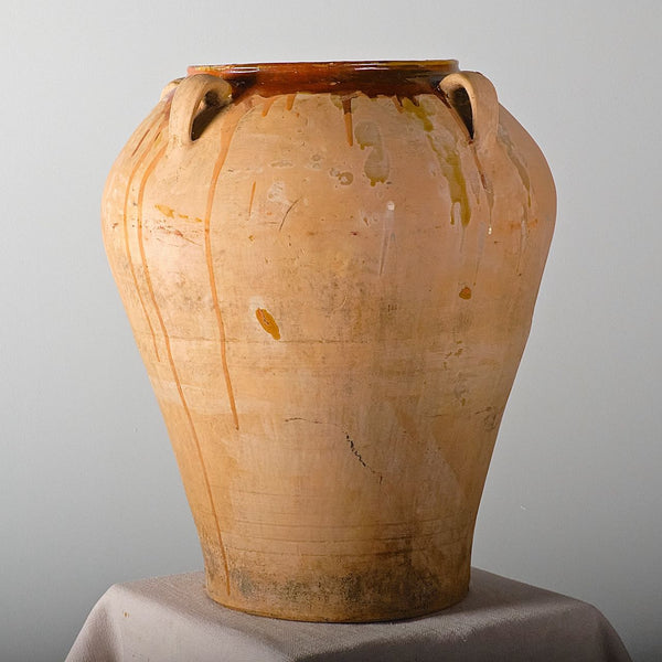 Antique semi-glazed terracotta olive oil jar
