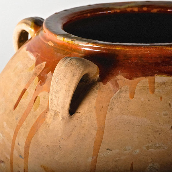 Antique semi-glazed terracotta olive oil jar