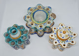 Set of 3 antique painted majolica ink pots