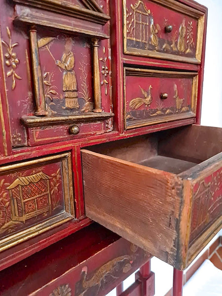 Antique Spanish colonial chinoiserie bargueño