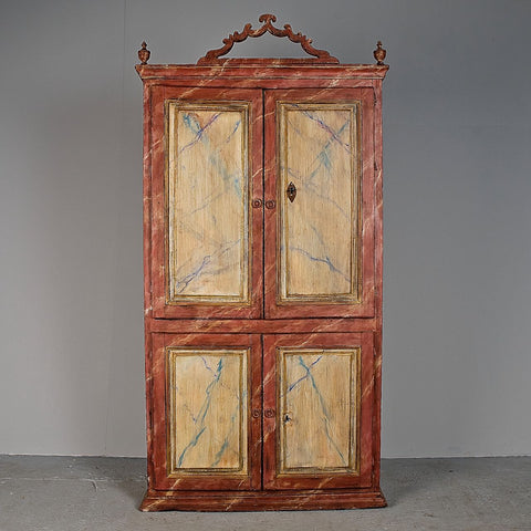 Antique painted "faux bois" single-door cabinet, honey pine