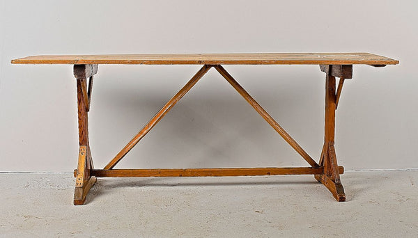 Antique long kitchen work table, pine