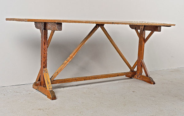 Antique long kitchen work table, pine