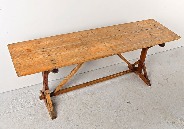 Antique long kitchen work table, pine