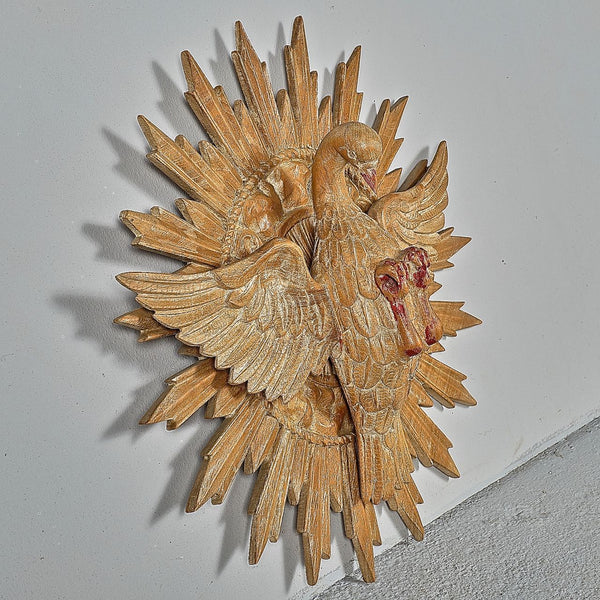 Antique carved and painted wood sculpture of the Holy Spirit with rays of God