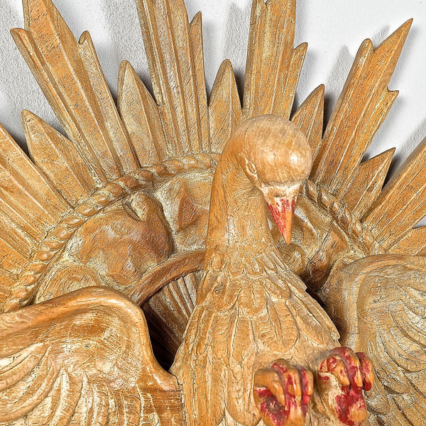Antique carved and painted wood sculpture of the Holy Spirit with rays of God
