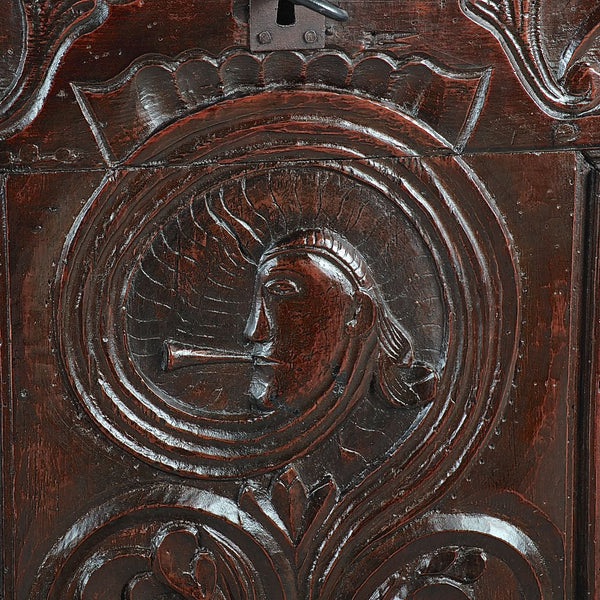 Antique carved Basque dowry chest, pine