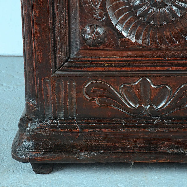 Antique carved Basque dowry chest, pine