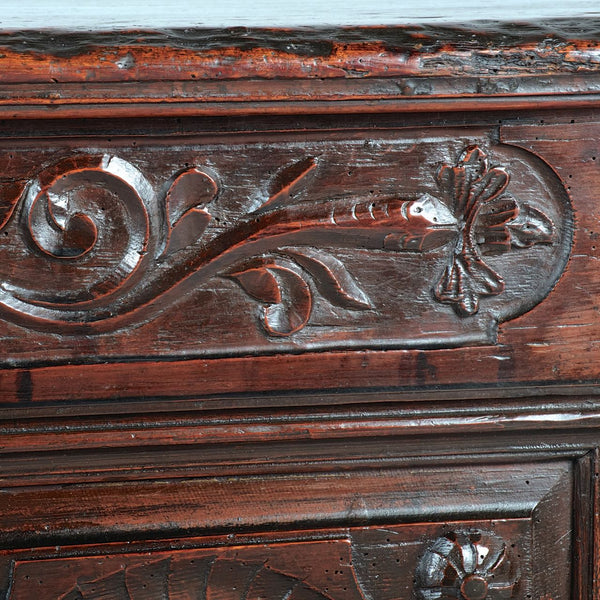 Antique carved Basque dowry chest, pine